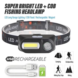 XPE+COB Mini Headlight Rechargeable Strong Light 18650 Battery Headlight Fishing Hunting Light Bright Outdoor Camping Lantern