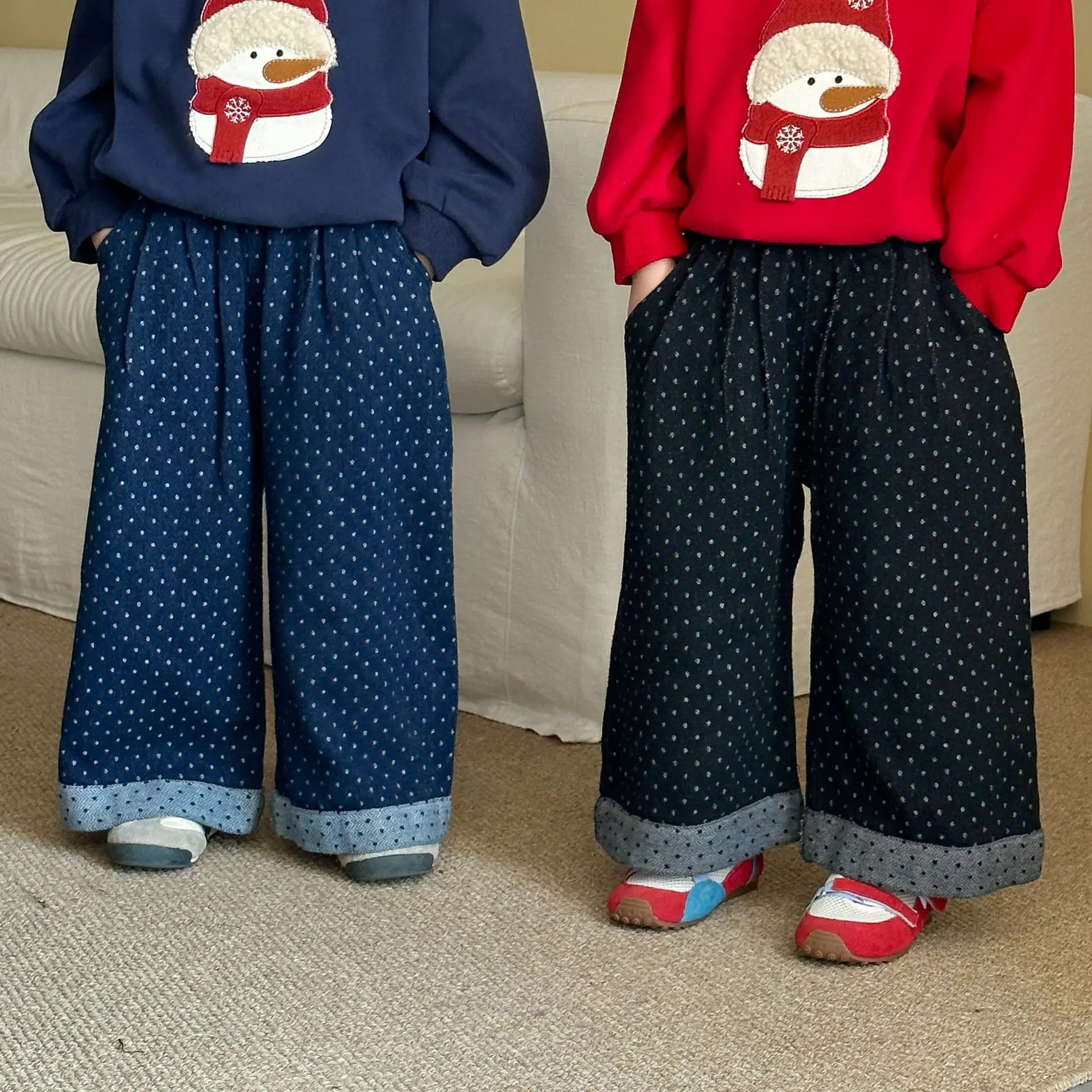 

2025 Autumn New Children Polka Dot Jeans Children Loose Trousers Girls Wide Leg Pants Kids Boys Casual Pants Toddler Clothes