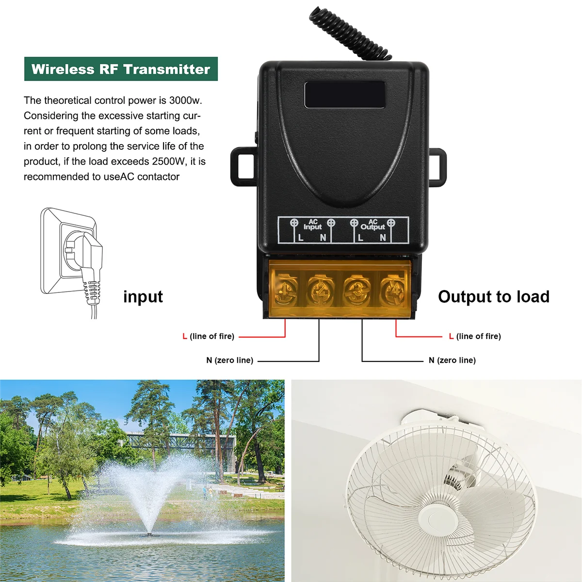 Joli de télécommande de pompe à eau, émetteur RF sans fil pour lumière LED, récepteur technique ON, OFF, 1Ch, 30A, 433MHz, 220V