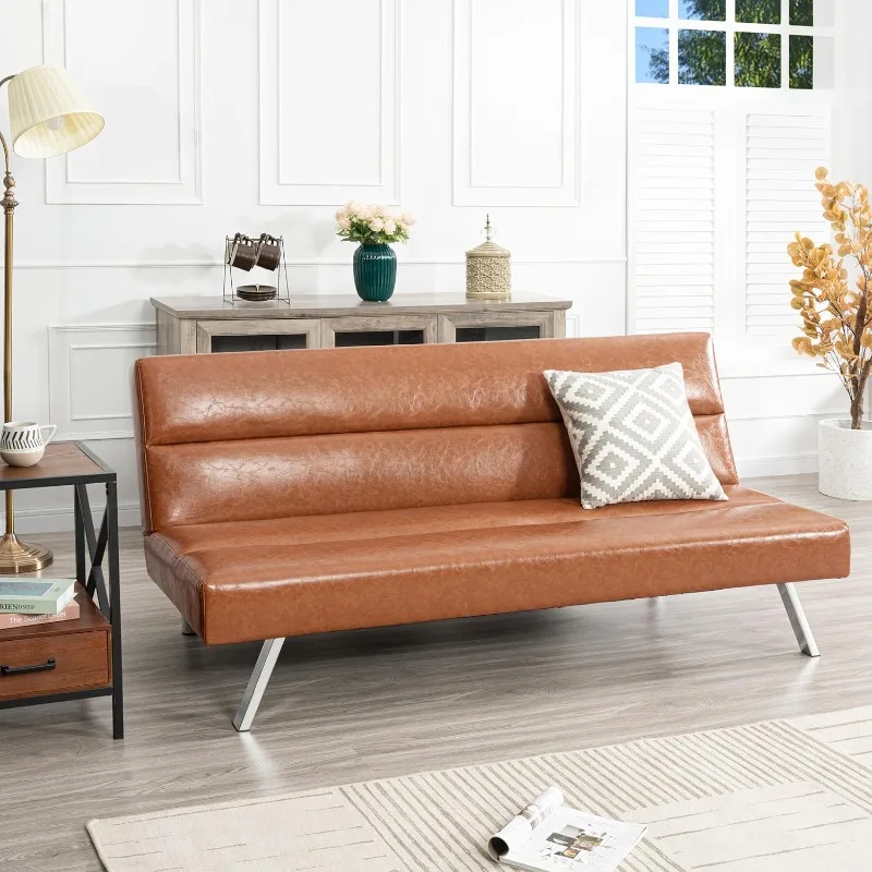 

Caramel Leather Futon Sofa Bed