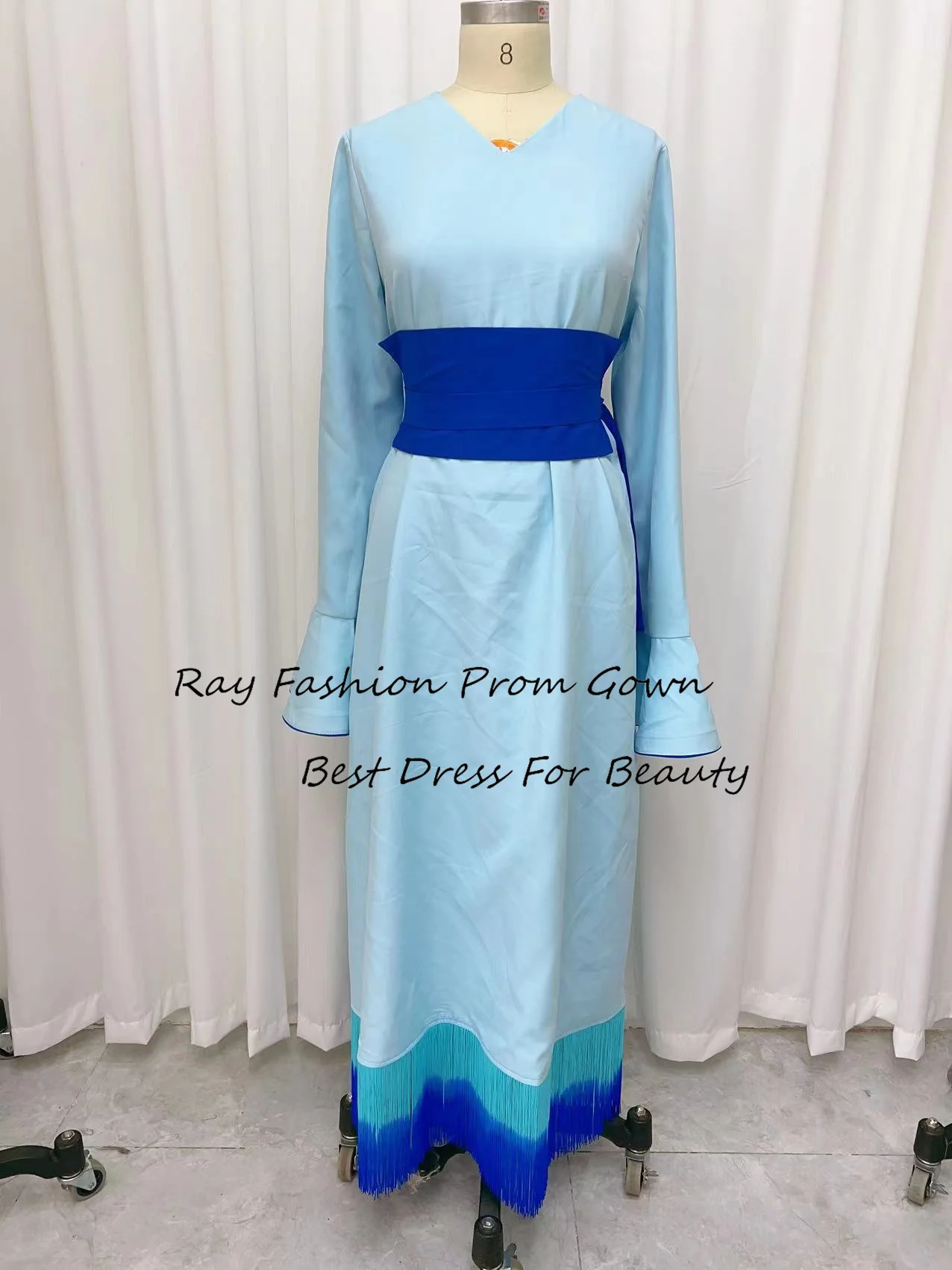 Ray Fashion A Line Evening Dress Classic V Neck With Tassel Customize For Women Formal Occasion Saudi Arabia فساتين سهرة