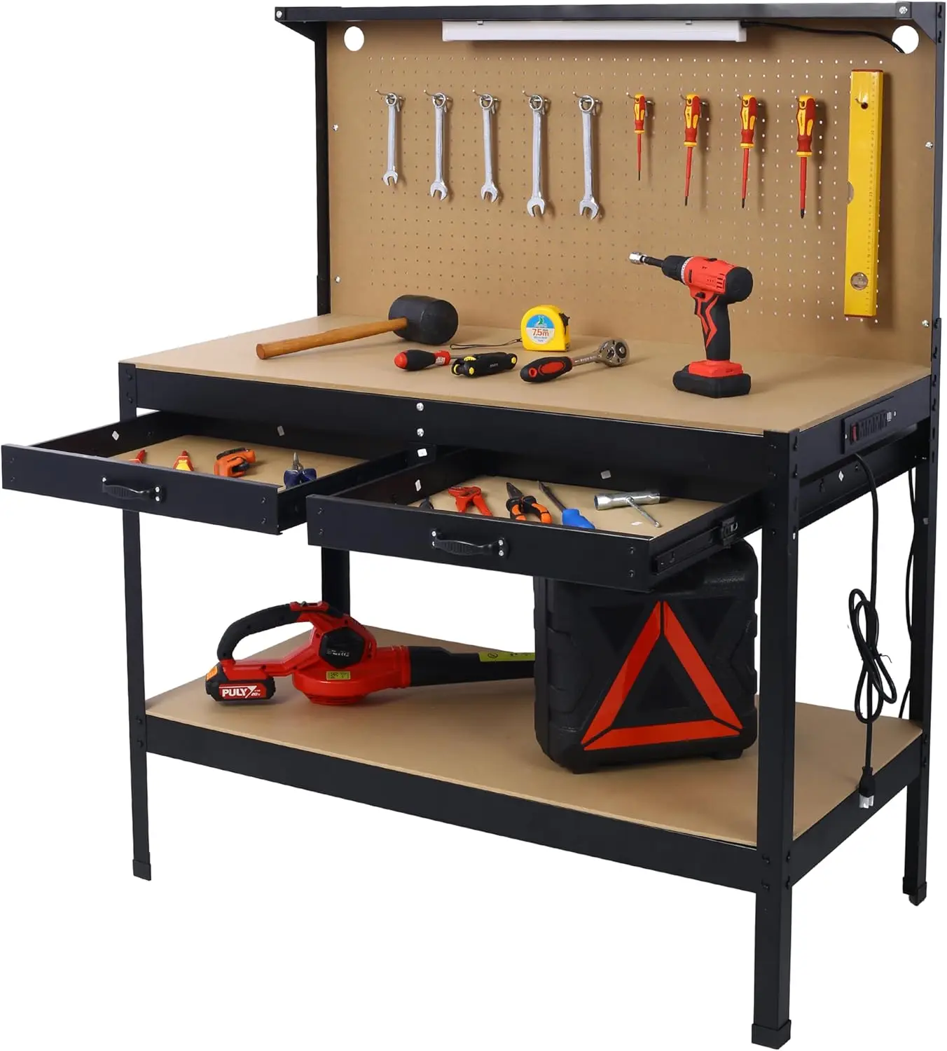 

Steel Workbench with LED Light, 59'' Tool Storage Workbench with Power Outlets and USB Ports, 200lbs Load Capacity Heavy Duty