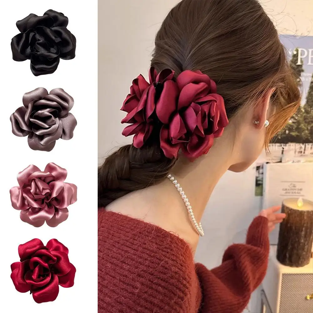 

Luxury Satin 3D Rose Hair Claw Clip Ambience Strong Hold Women's Hairpin Headpiece French Shark Clips for Women & Girls