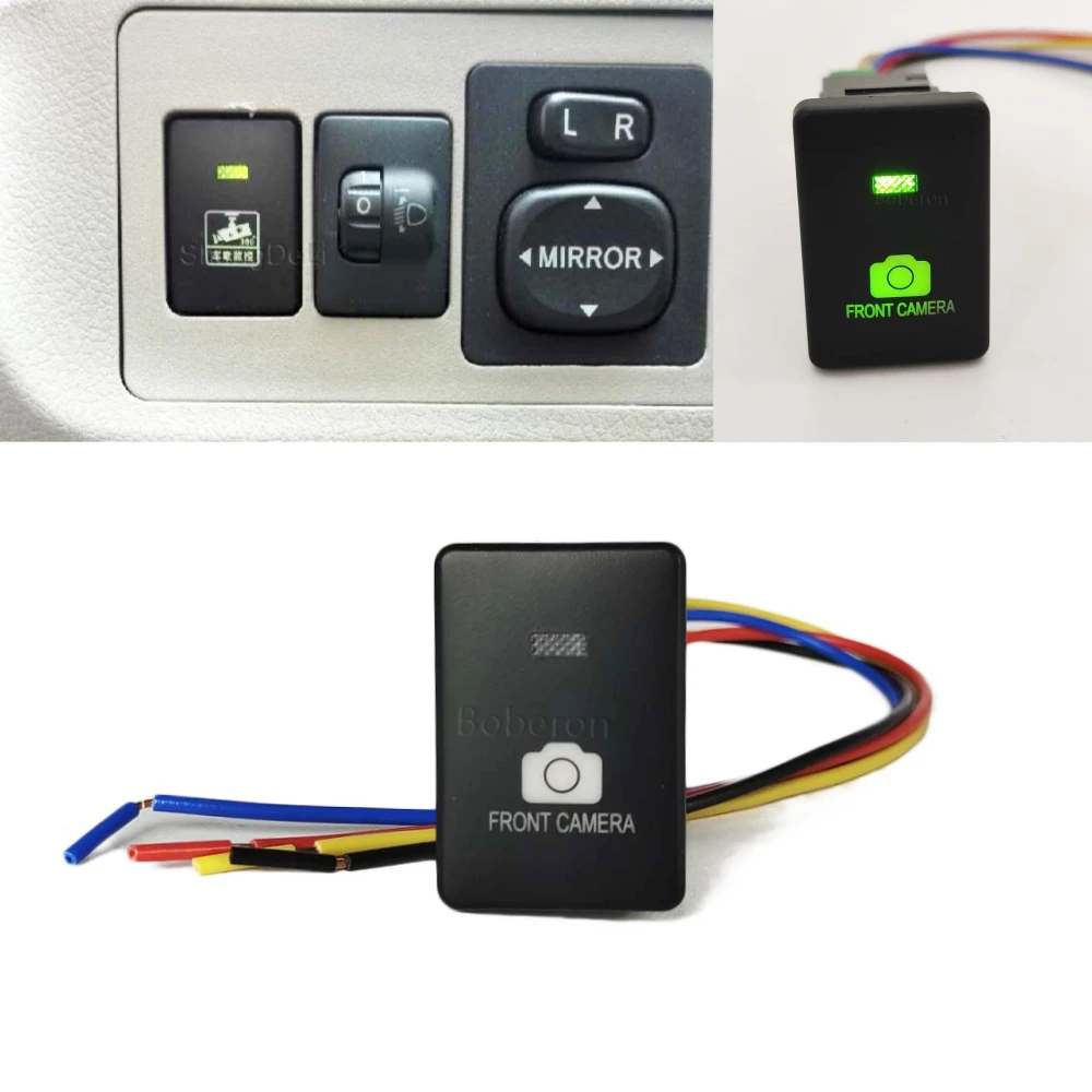 For Toyota Camry Prius Corolla PRADO RAV4 Accessories 1pc Green LED Light 12V Car Front Camera Push Switch Button with Wire