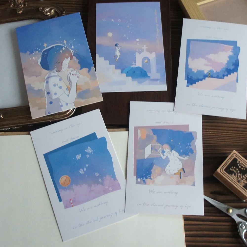 

15pcs Girl Who Falls in Love with Blue Sky Card Party Invitation DIY Decoration Gift Message Card Scrapbooking Use