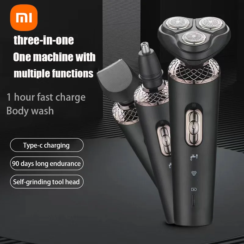 Rasoi elettrici Xiaomi per uomo Trimmer elettrico impermeabile Rasoio Uso bagnato e asciutto Rasoi rotanti con batteria ricaricabile