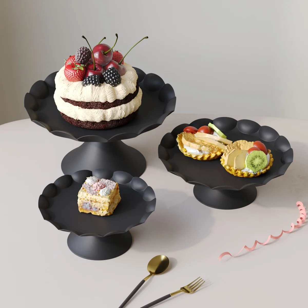Three Piece Metal Cake Rack Set Dessert Tray Display Wedding Birthday Party Decoration Layered Cupcake