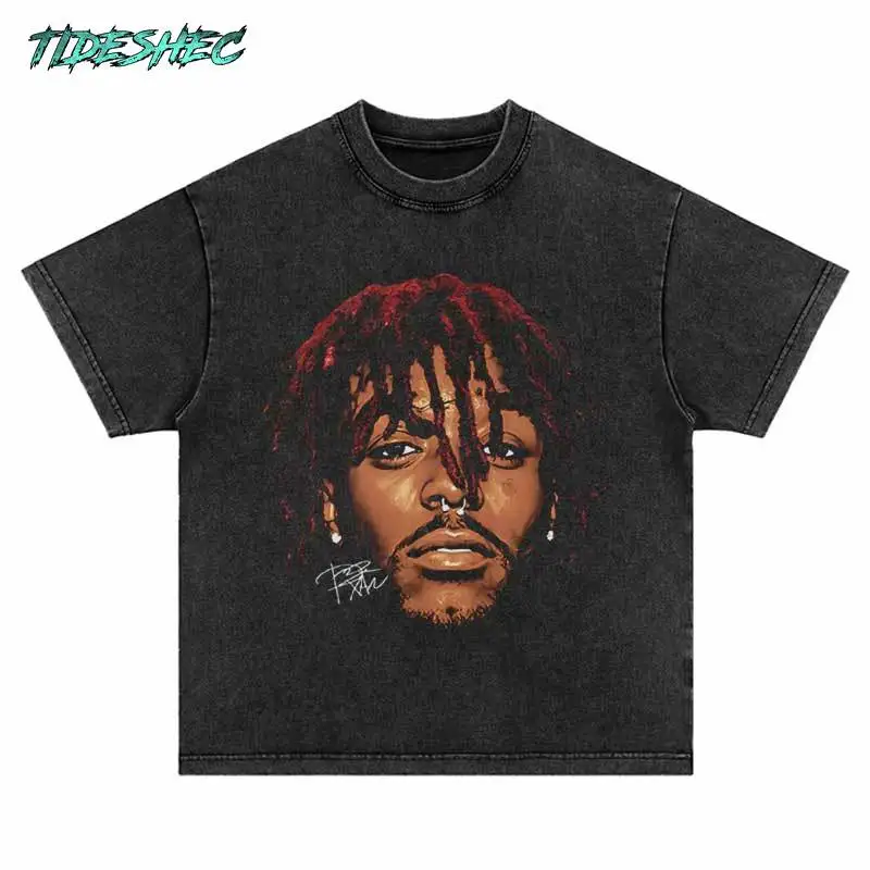 

Distressed Oversize Tshirt Streetwear Vintage Letter Portrait Graph Print Short Sleeve T-Shirts Hip Hop Casual Cotton Top