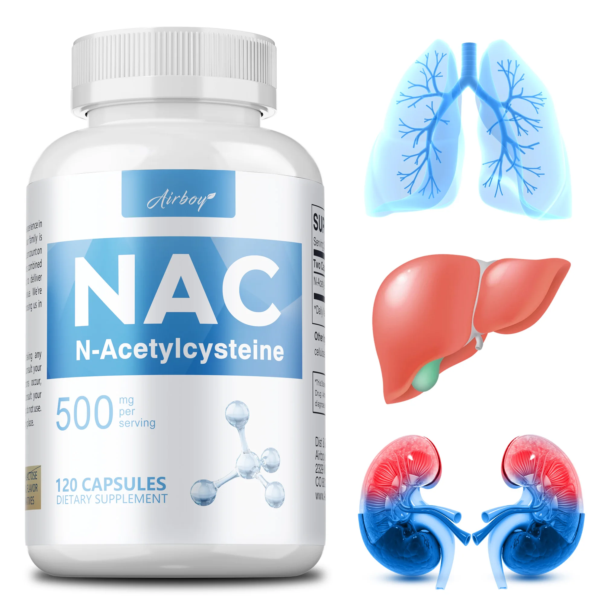 

NAC Supplement - N-Acetylcysteine - Antioxidant, Promotes Liver and Kidney Detoxification, Support Skin Health - 120 Capsules