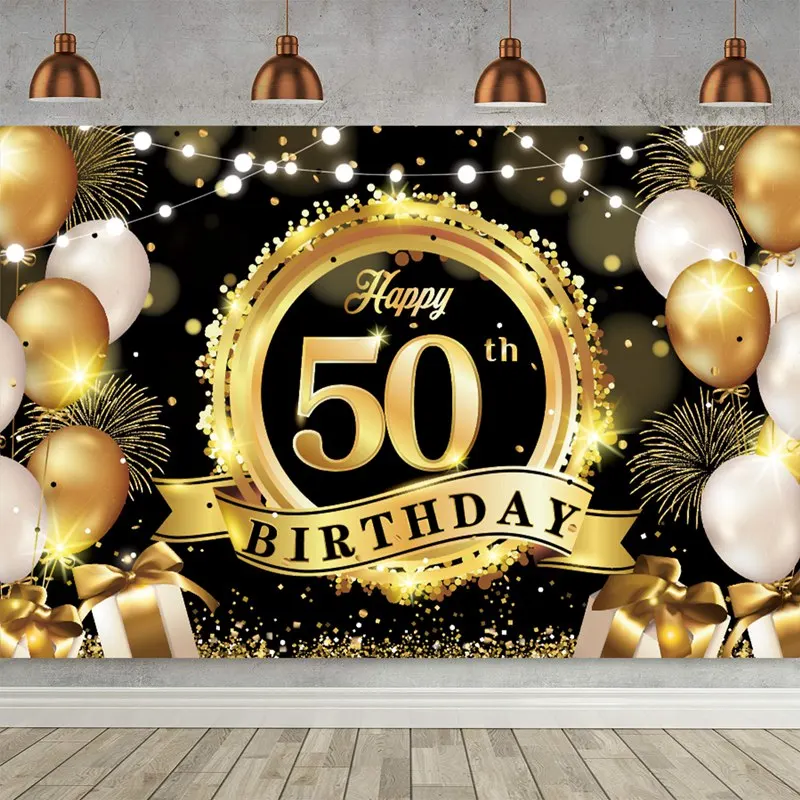 

Happy 50th Birthday Backdrop Background Banner For Man Napkin Balloon Door Curtain 50 Years Anniversary 50 Birthday Party Decor