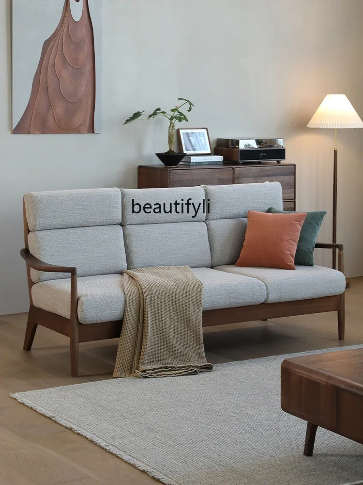 

YH13 Black Walnut Wooden Sofa Solid Wood Fabric Winter and Summer Dual-Use Living Room Furniture Chinese High-End High Backrest