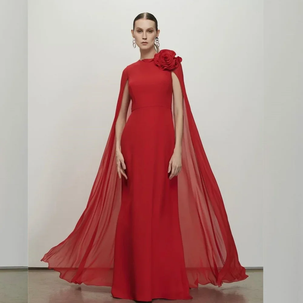

Customized Jersey Flower Ruched Christmas A-line High Collar Bespoke Occasion Gown Long Dresses