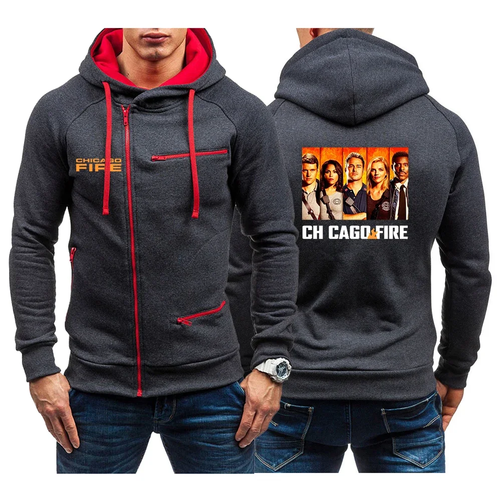 

Chicago Fire Department Men Brand Spring and Autumn Printing Good Quality New Stly Four-color Zipper Sweatshirt Casual Coats