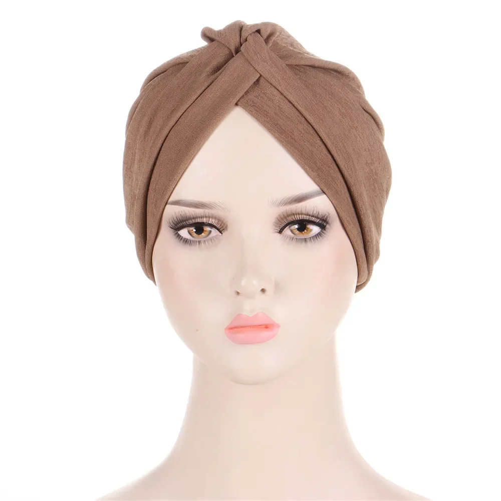 

2025 женская кепка с раком химиотерапии, витые индийские шляпы, сплошной цвет, лоб, крест, сложенный мусульманский хиджаб, женский плиссированный хиджаб с рюшами, шляпа
