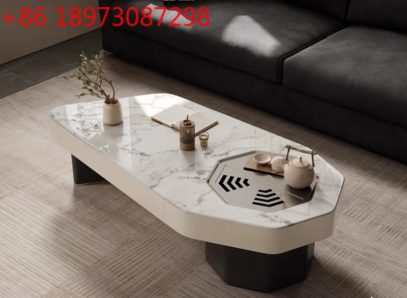 طاولة قهوة إيطالية بسيطة ومبتكرة على شكل خاص من بلاطة الصخور لغرفة المعيشة الحديثة وطاولة شاي جديدة بسيطة