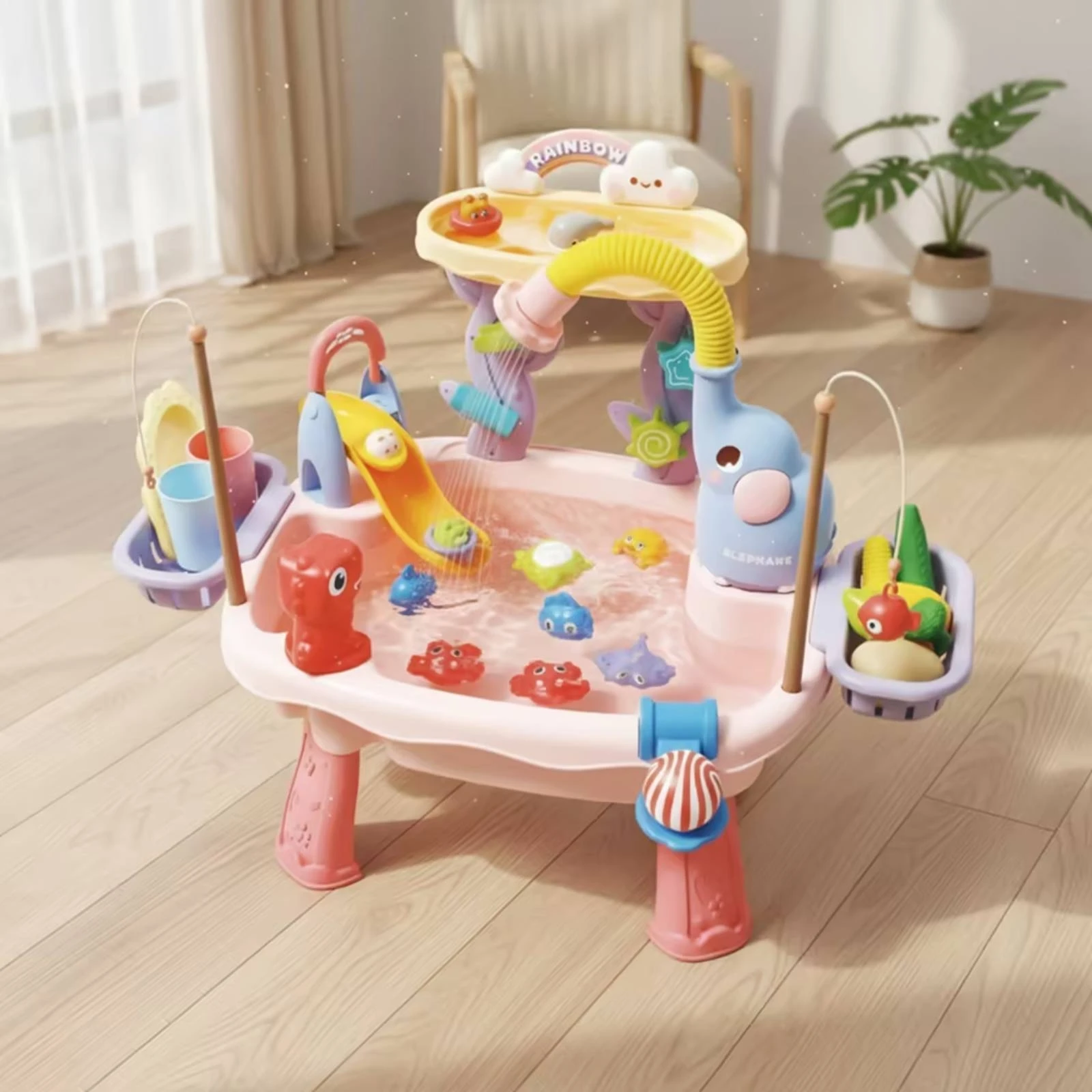 Elephant Water Table Play Channels Animal Water Park Kids Sensory Table Cup Holders Children's Toy Phthalate-Free Safe