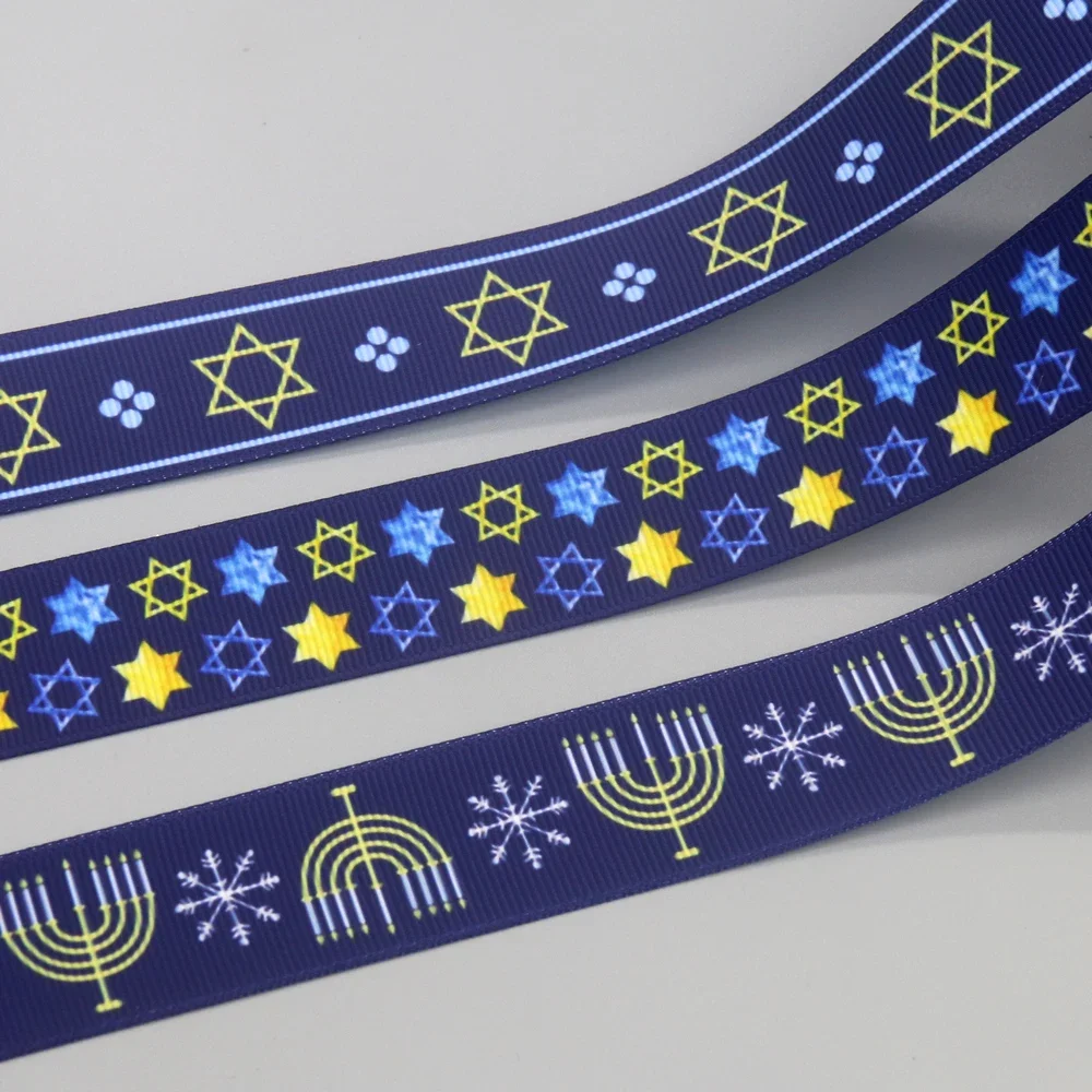 Duwes 50yards hanakha hanukkah gedruckt gros grain band zubehör material kopf bedeckung dekoration diy nähen handwerk d2358