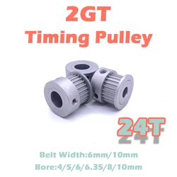 24T 2GT Synchronous Wheel Belt Width 6 10mm 24 Teeth Aluminum GT2 Timing Pulley Bore 4 5 6 6.35 8 10mm 24Teeth 3D Printer Part