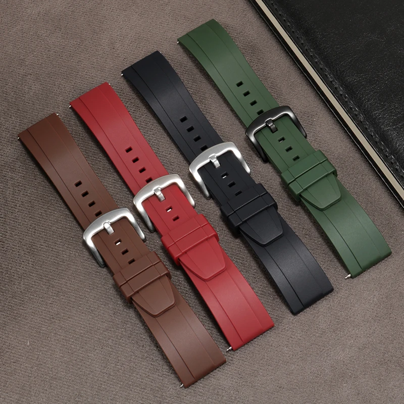 Universal Brand Flat Straight Interface Fluoroelastomer Watch Strap Men's 18/19/20/21/22/23/24mm