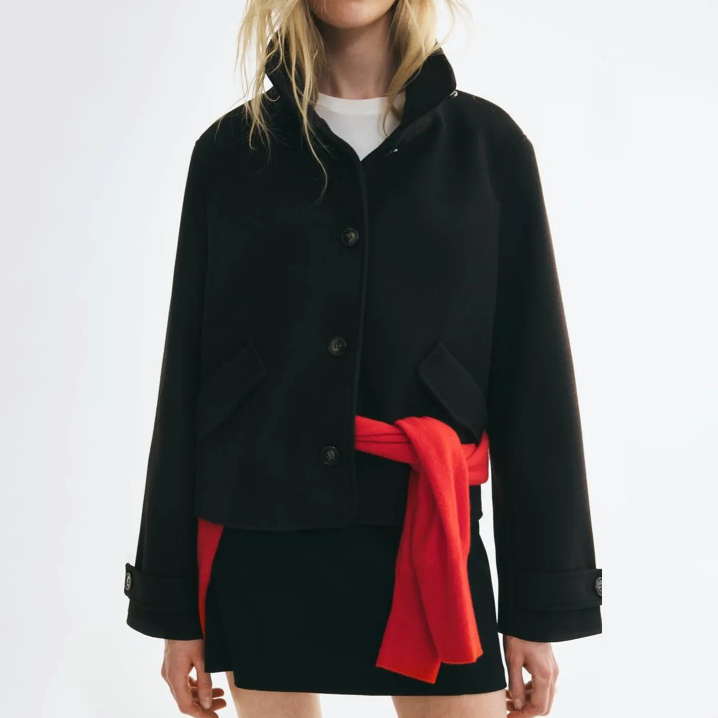 2026 Autumn Commuter Short Jacket Women's Personality Neck Draft Coat Standard Fit ZADATA Other Style Other Material