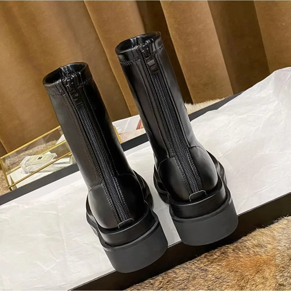 Womens Boots Spring\\Autumn Round Head Thick Sole Elastic Boot New Pine Cake Bottom Breathable Chelsea Women Platform Shoes Women