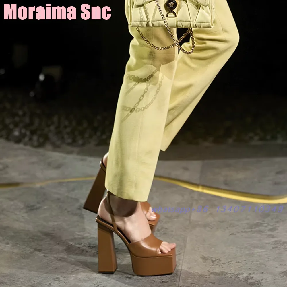 

Fashion Square Toe Platform Sandals Block Chunky Heeled Ankle Buckle Strap Sexy Women's Dress Summer Shoes Banquet Runway 2025