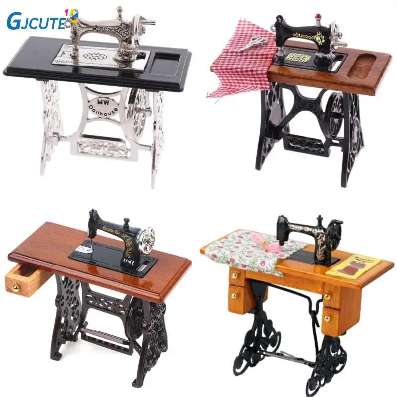 New 1:12 1:6 Scale Dollhouse Miniature Vintage Sewing Machine Model Simulation Furniture Model Dollhouse Decoration Accessories