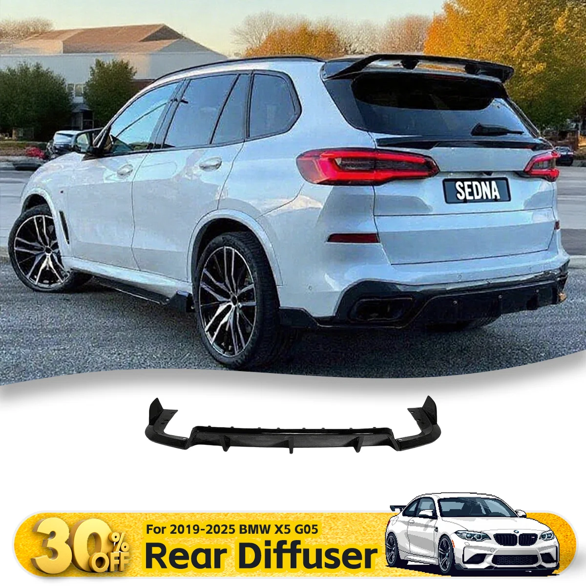 

For 2019-2025 BMW G05 X5 M Sport Rear Bumper Lip Diffuser 3PC Set ABS Material - Gloss Black Modified Body Car Accessories
