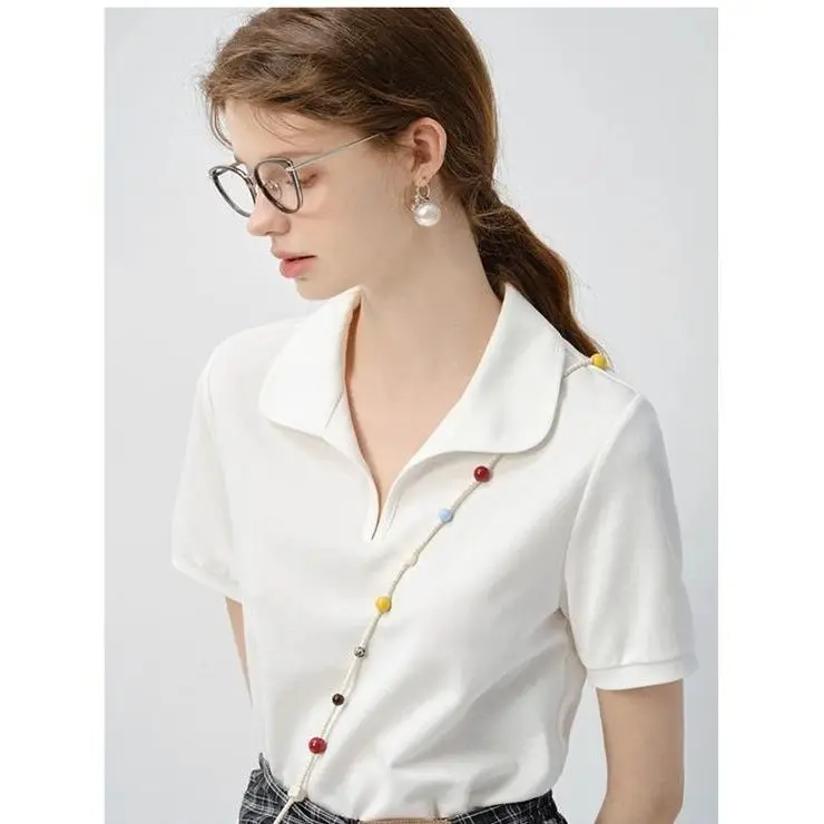 

Рубашки с коротким рукавом, женские рубашки с воздушным шаром, непринужденный топ для кампуса, минималистичный, художественный, студенческий, молодежный, в консервативном стиле, простой, на каждый день