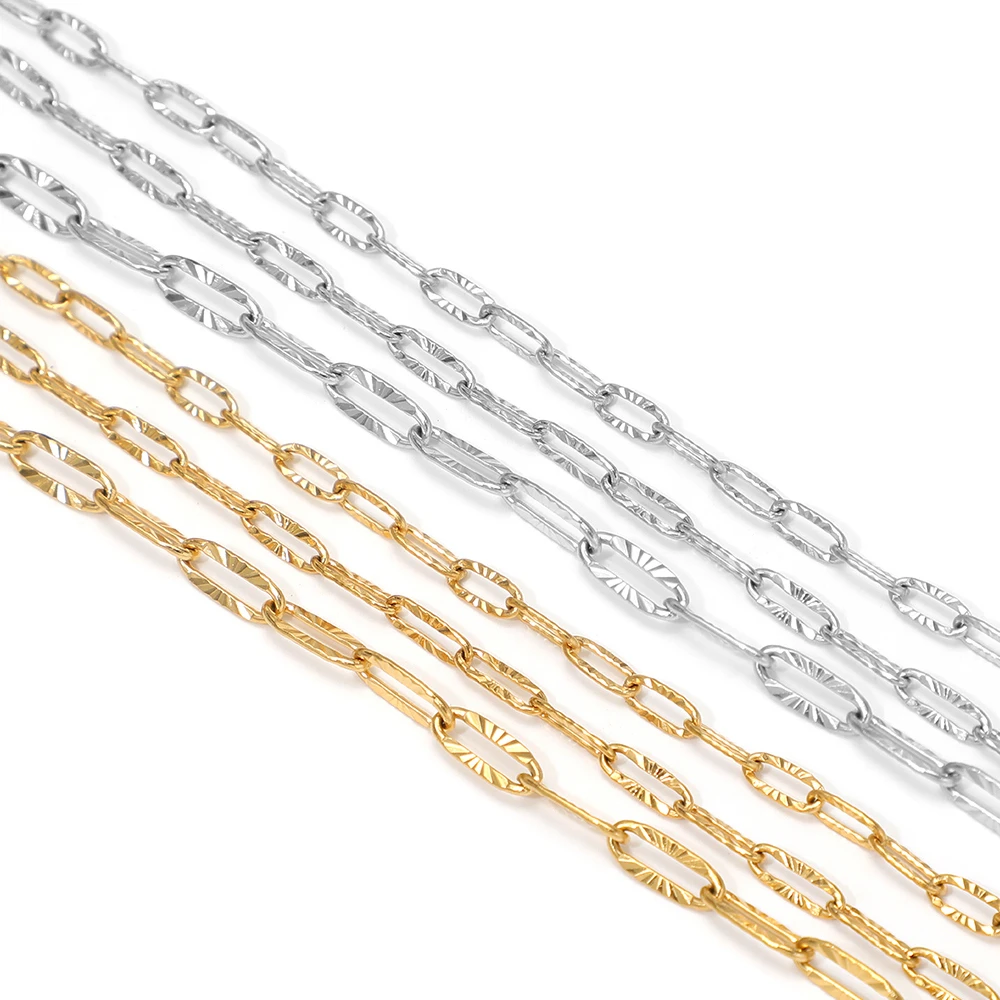 

2 метра цепочек из нержавеющей стали с тиснением, овальные, золотистого цвета, для изготовления ювелирных изделий своими руками, серег, ожерелий, браслетов.