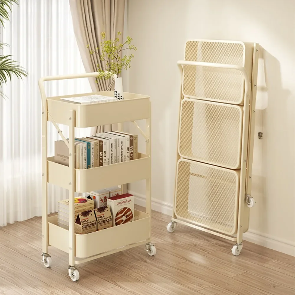 Trolley Storage Rack Folding Kitchen Bedroom Organizer Carts Mobile Multi Storey Snacks Shelving Bathroom Trolley Storage Rack