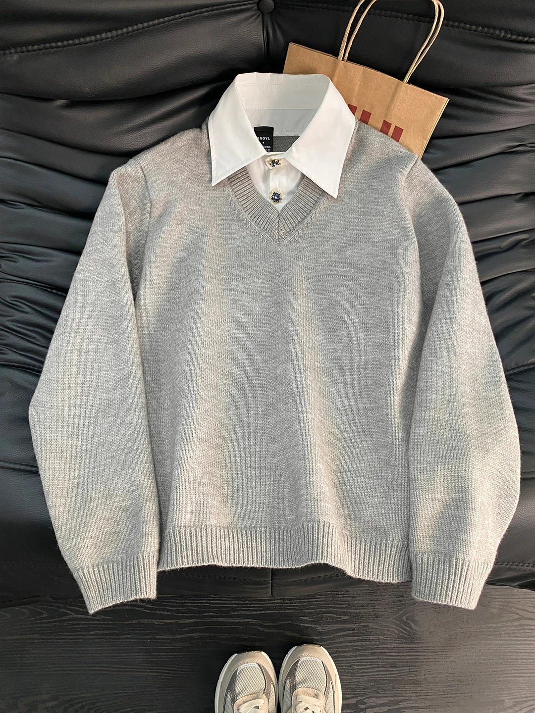 

Мужской вязаный свитер свободного кроя с воротником-стойкой, теплый, повседневный, зимний, модный, брендовый, имитация двухслойного трикотажа