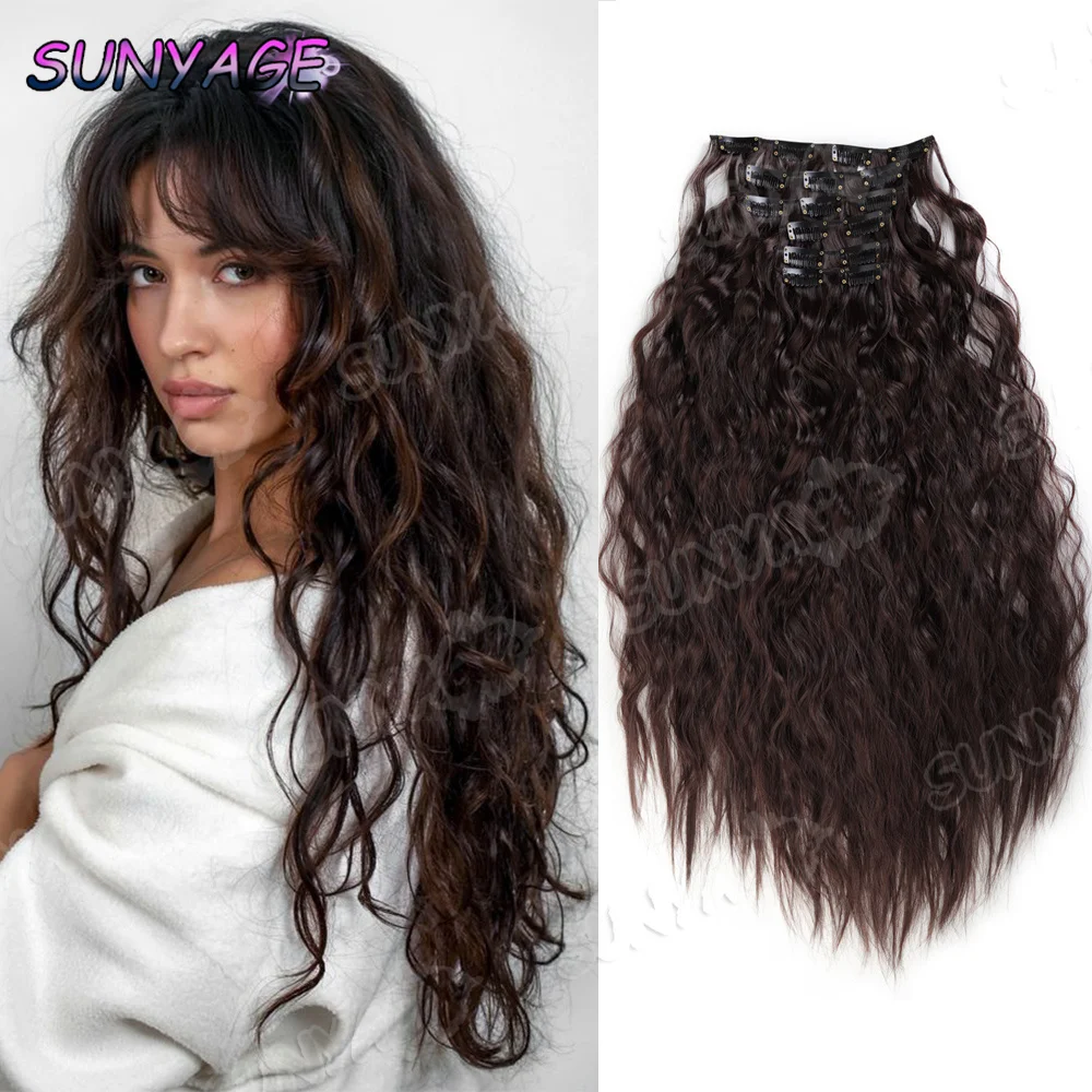 كليب في وصلات الشعر 16 مقاطع 24 بوصة طويلة موجة المياه الشعر التمديد للنساء كامل رئيس وصلات شعر اصطناعية قطع الشعر