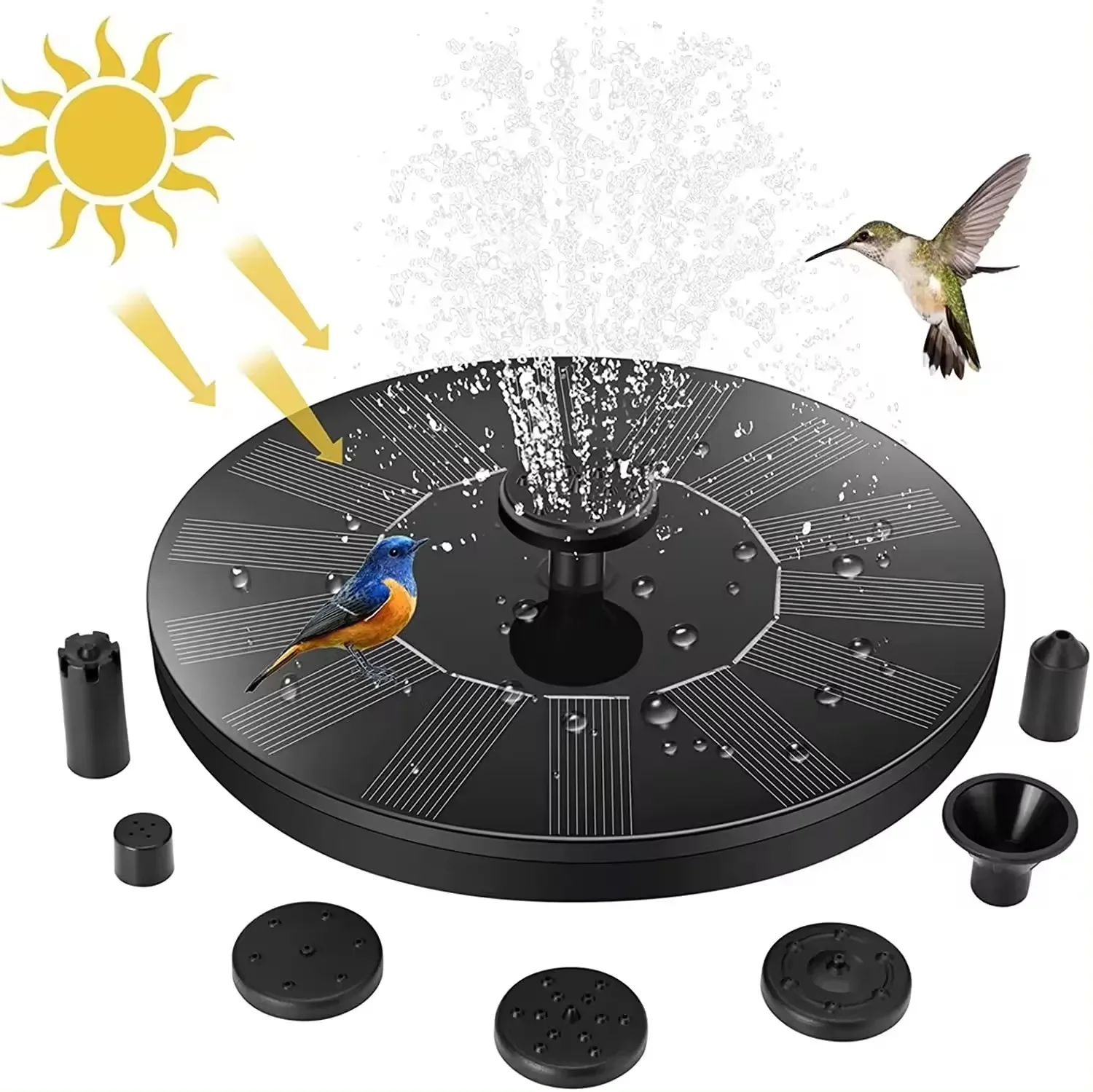 Solar Fountain Solar Powered Bird Bath Fountain Pump with 4 Nozzles Solar Panel Kit Water Pump Garden Pond Tank Solar Fountain