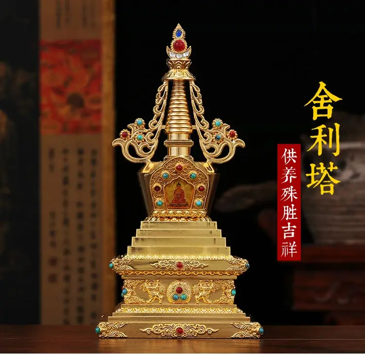 Large -GOOD Buddha Buddhist bless family home Safety Health wealth efficacious Protection gold Buddha Bodhi Pagoda-