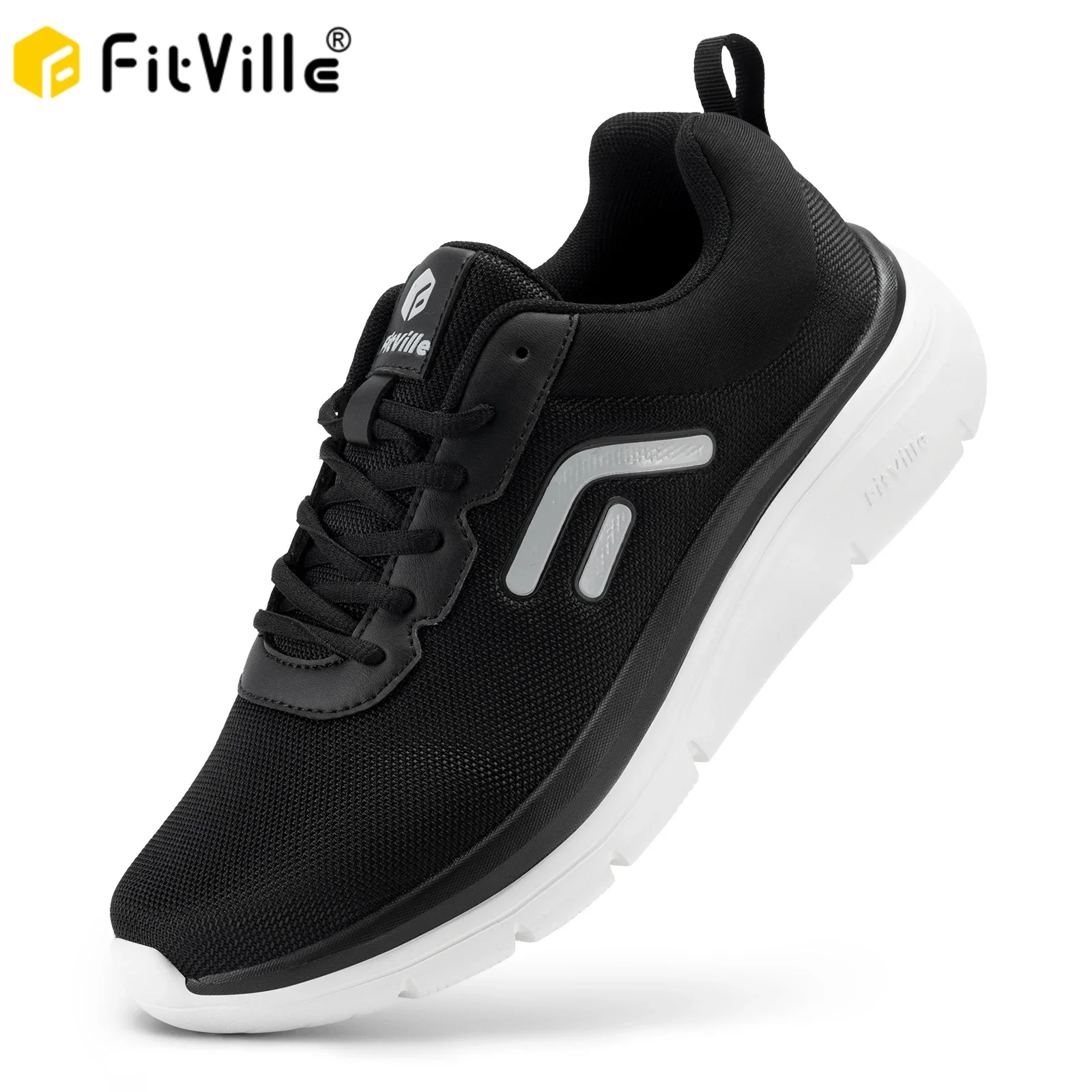 FitVille Walking Shoes for Men Wide Width Thick Sole Lightweight Breathable Sneakers Shoes for Plantar Fasciitis Pain Relief