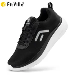 FitVille Walking Shoes for Men Wide Width Thick Sole Lightweight Breathable Sneakers Shoes for Plantar Fasciitis Pain Relief