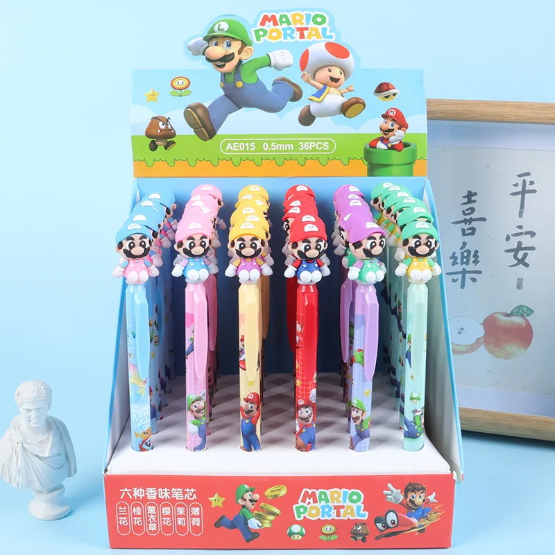 36pcs Super MARIO Gel Pen Student Writing 0.5mm Black Cute Cartoon Signature Press Pen Office Supplies Stationery Gift Wholesale