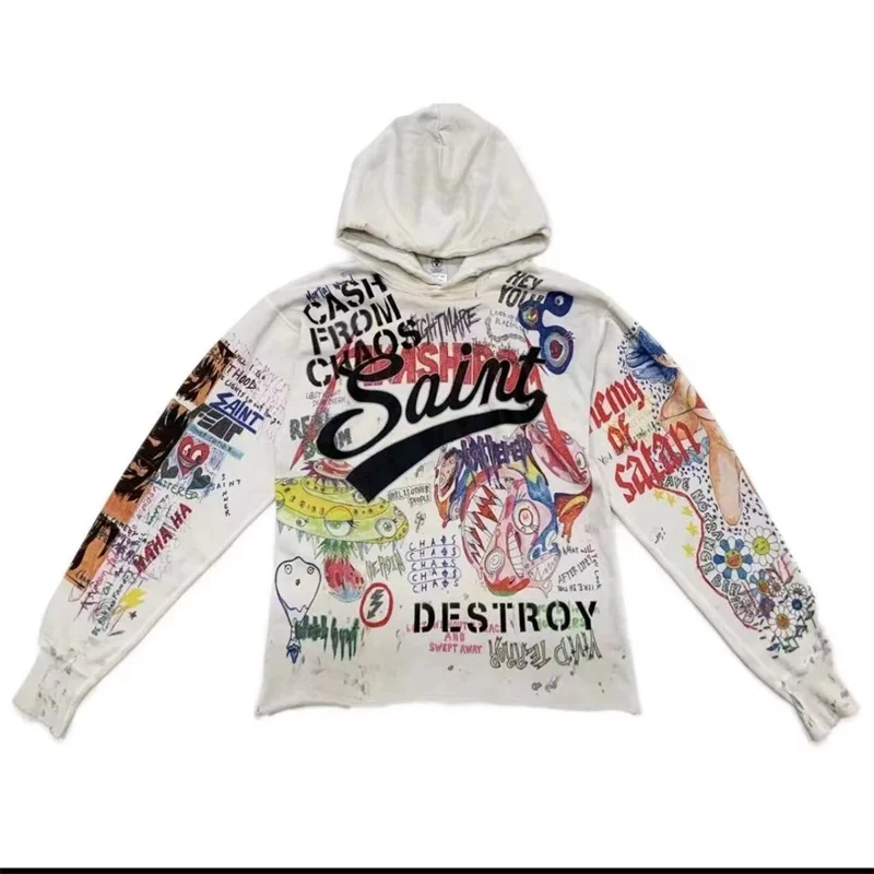 

Saint Michael Graffiti Loose Hooded Sweatshirt