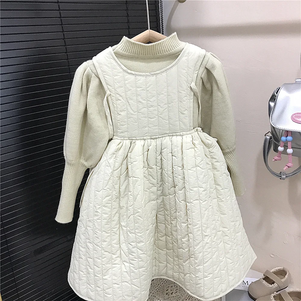 Girls Vest Skirt Autumn and Winter Thickened Padded Vest Skirt New Foreign Style Dress Children's Baby Sweater Fashion