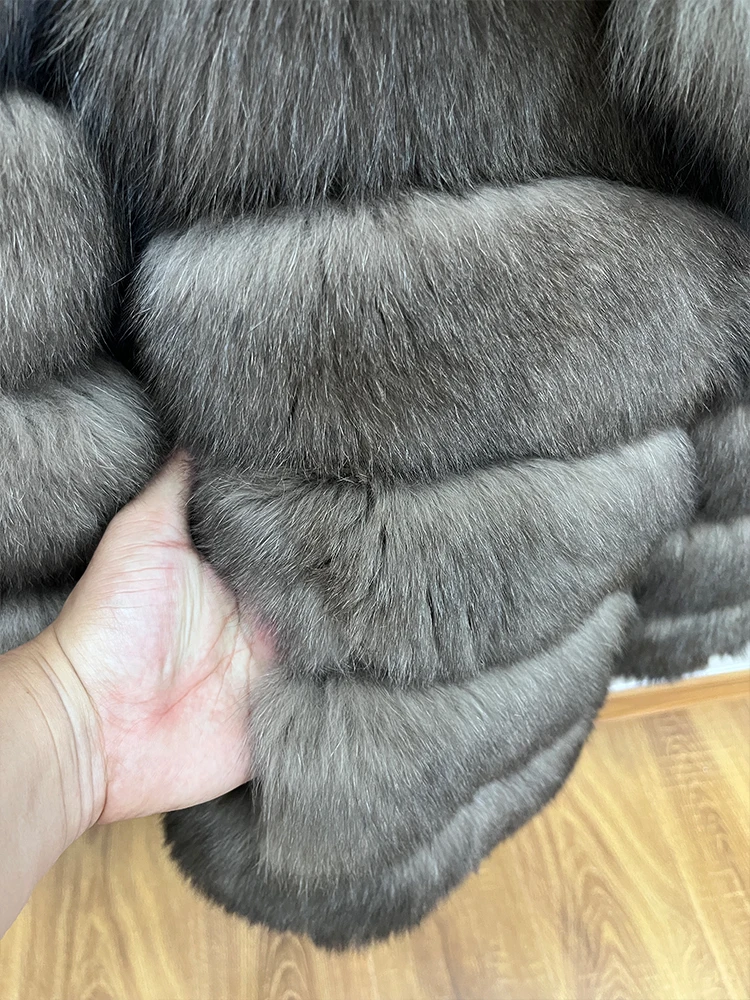 New Fashion Natural Real Fox Fur Coats For Women Luxury Fluffy Whole Skin Fox Fur Suit Collar Jacket Long Sleeve Female