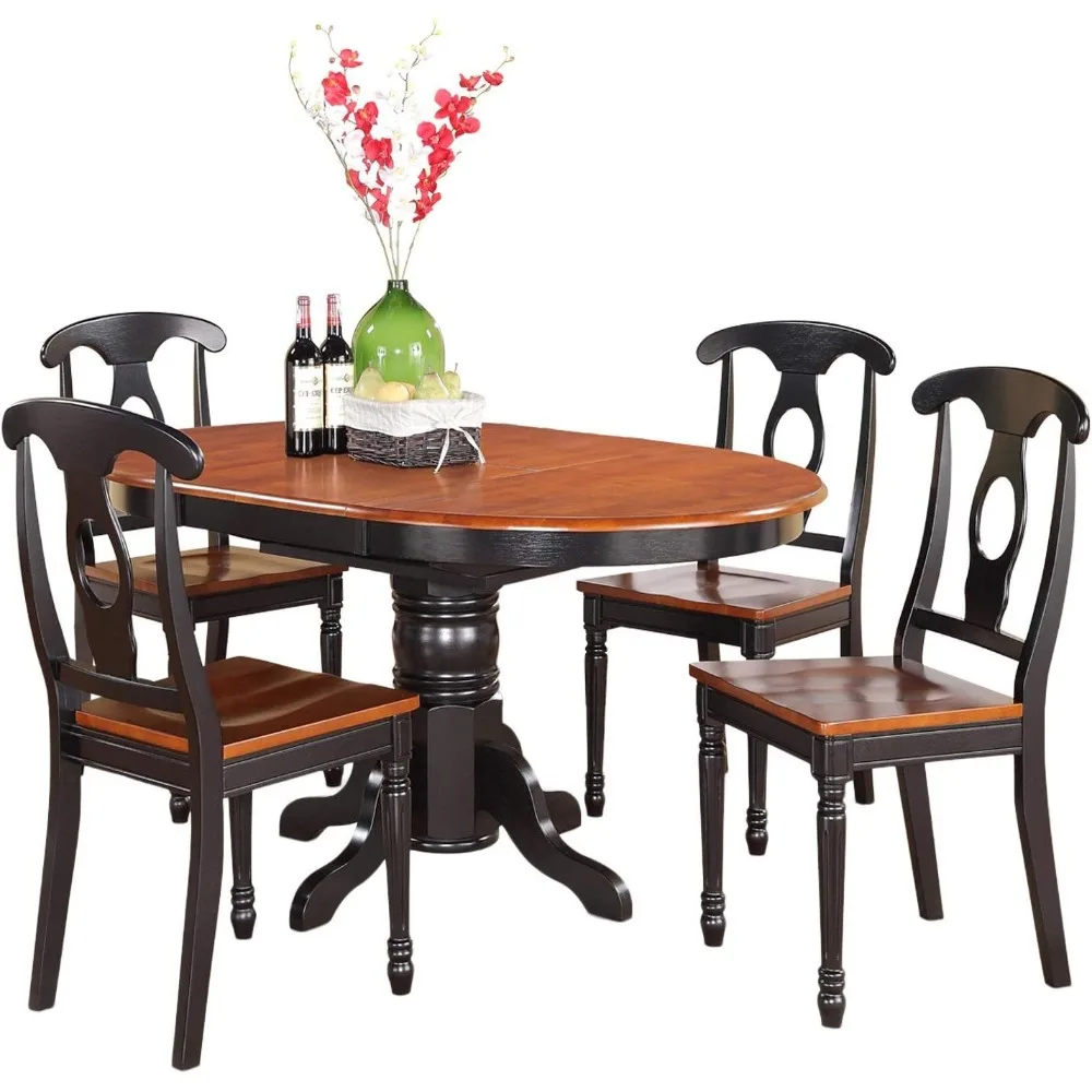 5 Piece Kitchen Table Set for 4 Includes an Oval Dining Table with Butterfly Leaf and 4 Dining Room Chairs, 42x60 Inch furniture