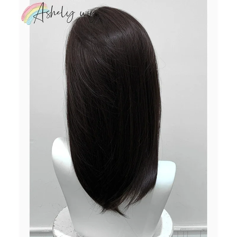 黒かつらショートストレート 14 インチヘアウィッグ前髪ヘッドバンドかつら高温繊維合成かつらロリータペルーケファム