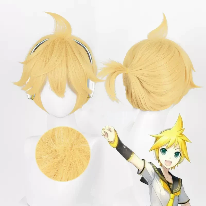 L-email wig Synthetic Hair Anime Kagamine Rin/Len Cosplay Wig 30cm Short Gold Yellow Wigs Fashion Heat Resistant Cosplay Wig