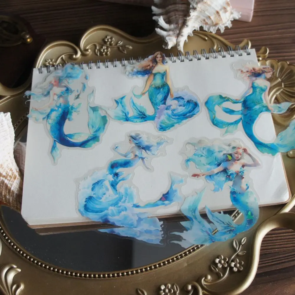 5 Sheets Laser Diamond Pattern Mermaid Fairy Tales PVC Sticker Gift Tag Decoration Scrapbooking DIY Sticker