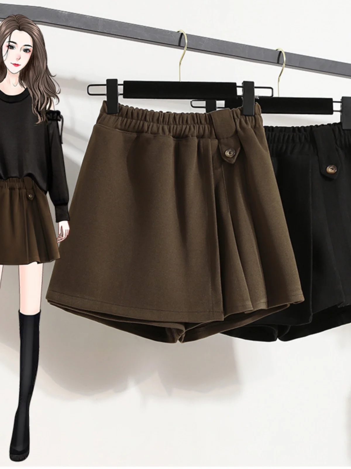 Spring New plus Size Shorts Skirt Women's Summer Single Button Loose High Waist A-Line Front Skirt Back Pants Trendy