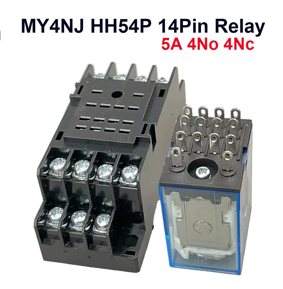 1 세트 MY4 소형 전자기 릴레이 전원 릴레이 DC12V DC24V AC110V AC220V 코일 4NO 4NC DIN 레일 14 핀 + 베이스 미니 릴레이