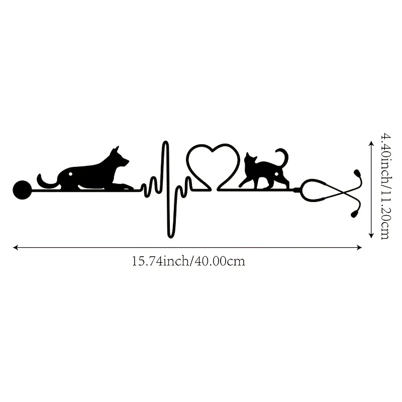 CIFBUY 2D Aluminum Metal Wall Art, Dog Cat Heartbeat Wall Decor, Pet ECG Stethoscope Wall Hanging for Pet Lover