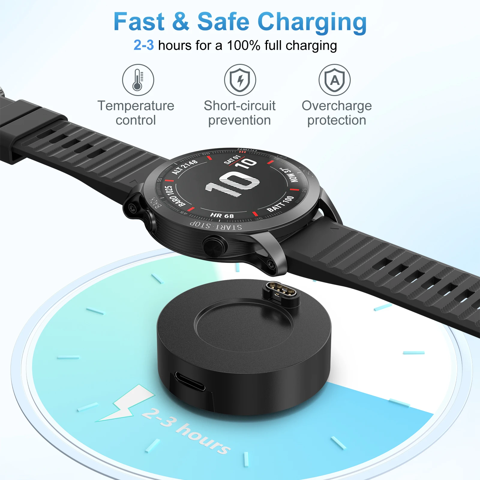 Dok Pengisi Daya Tipe C untuk Pengisi Daya Garmin Fenix 7 6 6X 5S 5X Plus/Instinct 2/Venu 2/Vivoactive 4 3/Forerunner 965 955 945 Tanpa Kabel
