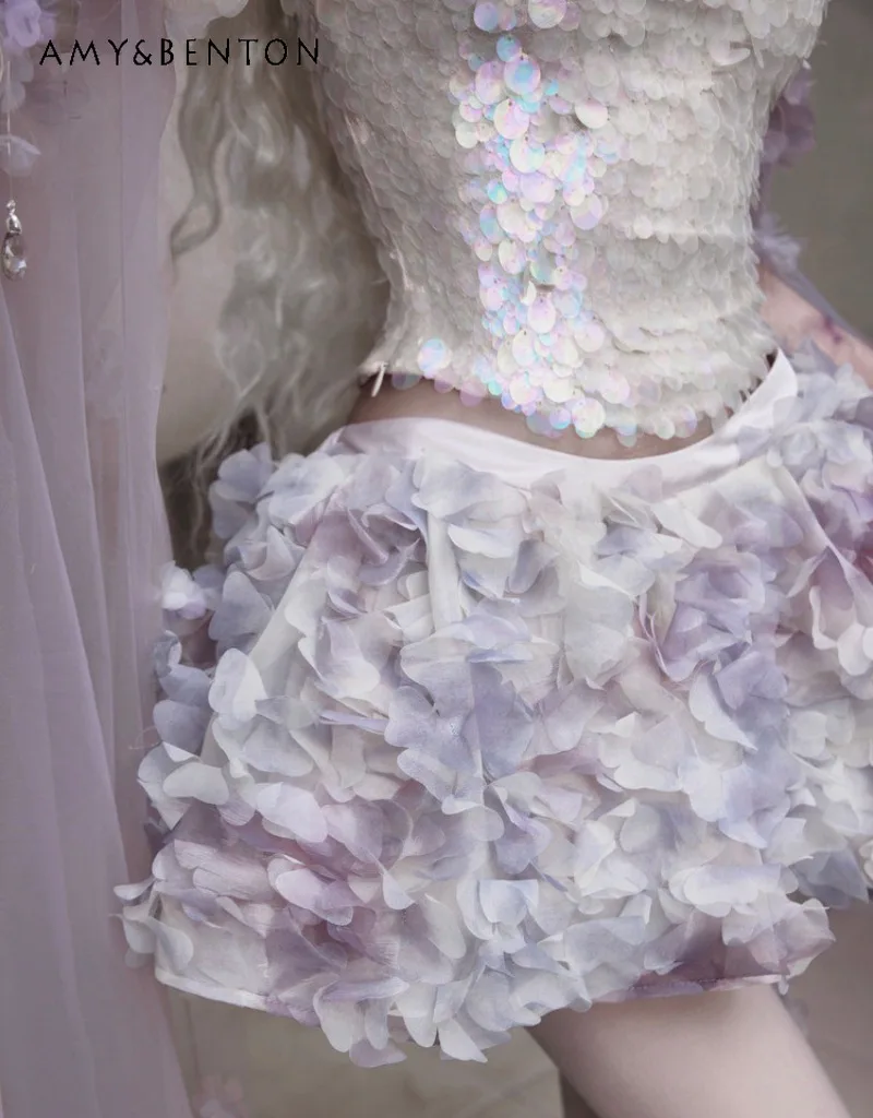 

Original Elegant Fairy-style Three-dimensional Floral Elastic Waist Skirt Women New Spring High End Graceful Princess Tutu Skirt